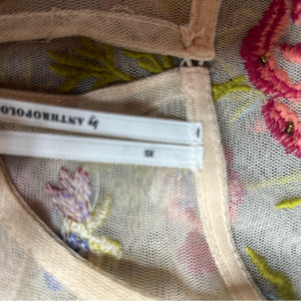 Anthropologie Layla Floral Embroidered Sheer Mesh Top - Picture 8 of 8